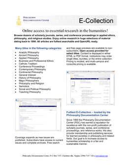 Online Access to Essential Research in the Humanities!