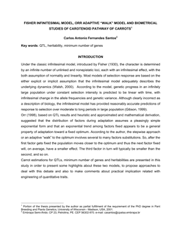 Fisher Infinitesimal Model, Orr Adaptive “Walk” Model and Biometrical Studies of Carotenoid Pathway of Carrots1