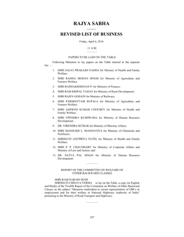 Rajya Sabha —— Revised List of Business