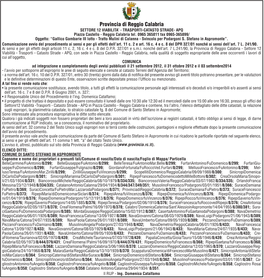 Provincia Di Reggio Calabria SETTORE 12 VIABILITA’ - TRASPORTI-CATASTO STRADE- APQ Piazza Castello - Reggio Calabria Tel