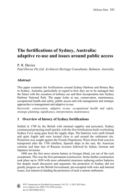 The Fortifications of Sydney, Australia: Adaptive Re-Use and Issues Around Public Access