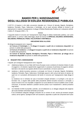 Bando Per L'assegnazione Degli Alloggi Di Edilizia