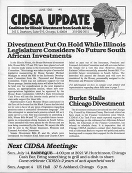 CIDSA UPDATE Coalition for Illinois' Divestment from South Africa 343 S