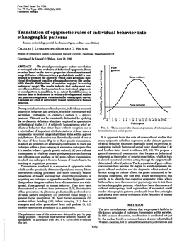 Ethnographic Patterns (Human Sociobiology/Social Development/Gene-Culture Coevolution) CHARLES J