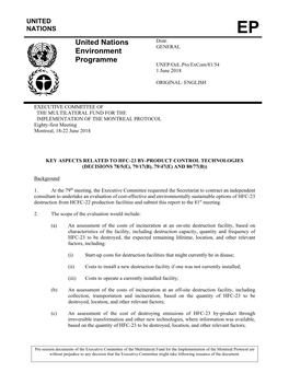 Key Aspects Related to Hfc-23 By-Product Control Technologies (Decisions 78/5(E), 79/17(B), 79/47(E) and 80/77(B))