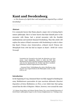 Kant and Swedenborg – Or the Dreams of a Spirit-Seer and Metaphysics Inspected by a Critical Gerichtshof Skrevet Af Andreas Mebus, KU · Udgivet 1