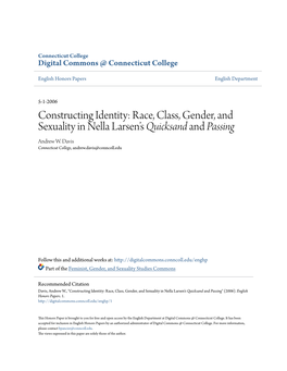 Constructing Identity: Race, Class, Gender, and Sexuality in Nella Larsen’S Quicksand and Passing Andrew W