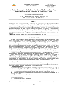 A Contrastive Analysis of Inflectional Markings of English and Lari Dialect Verbs: Morphosyntactic Properties Vs