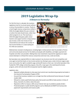 2019 Legislative Wrap-Up a Return to Normalcy