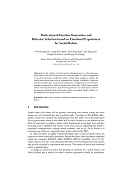 Motivational Emotion Generation and Behavior Selection Based on Emotional Experiences for Social Robots