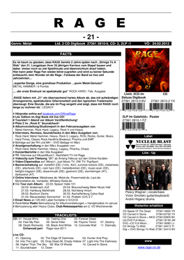 R a G E - 21 - Genre: Metal Ltd
