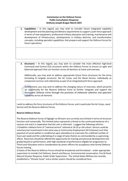 Commission on the Defence Forces Public Consultation Response Anthony Joseph Brogan March 2021 1. Capabilities – in This