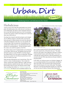 Herbalicious Article and Photos by Terri Simon, Master Gardener at Last! an Issue of the Urban Dirt Aimed Mainly at My Favorite Plants