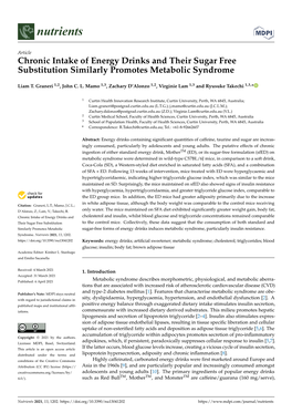 Chronic Intake of Energy Drinks and Their Sugar Free Substitution Similarly Promotes Metabolic Syndrome