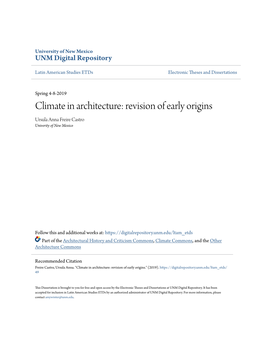 Climate in Architecture: Revision of Early Origins Ursula Anna Freire Castro Univerity of New Mexico