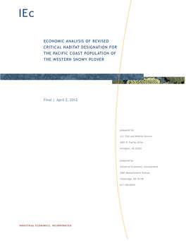 Economic Analysis of Critical Habitat Designation for the Western Snowy Plover,” Prepared for the U.S