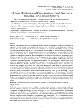 ICT-Based Identification and Characterisation of Small Reservoirs in the Limpopo River Basin in Zimbabwe