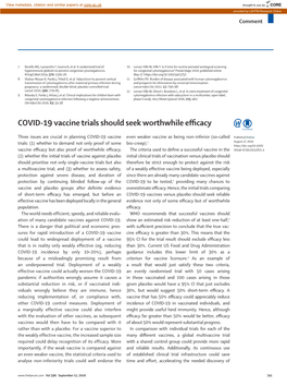 COVID-19 Vaccine Trials Should Seek Worthwhile Efficacy