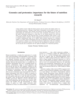 Genomics and Proteomics: Importance for the Future of Nutrition Research