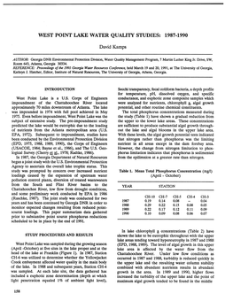 West Point Lake Water Quality Studies: 1987-1990