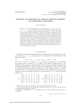 Spectral Factorization of 2-Block Toeplitz Matrices and Refinement Equations