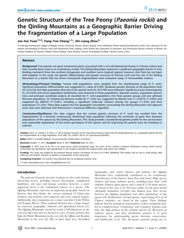 Paeonia Rockii) and the Qinling Mountains As a Geographic Barrier Driving the Fragmentation of a Large Population