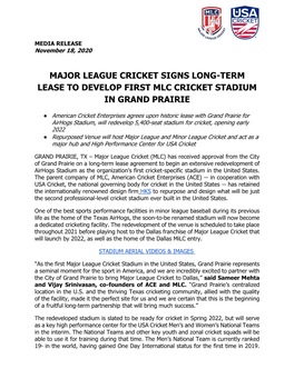 Major League Cricket Is Redeveloping Airhogs Stadium