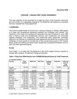 December 2008 CARICOM – CANADA FREE TRADE