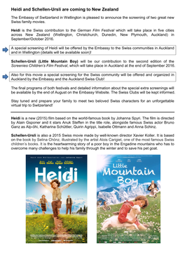 Heidi and Schellen-Ursli Are Coming to New Zealand