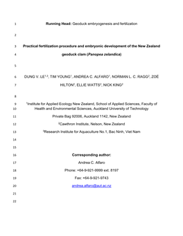 Geoduck Embryogenesis and Fertilization Practical Fertilization