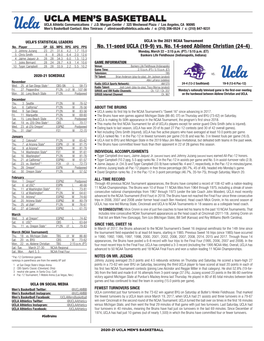 UCLA Men's Basketball Page 1/1 Season/Career Statistics UCLA’S SEASON/CAREER STATS As of Mar 21, 2021 2020-21All Games ROSTER