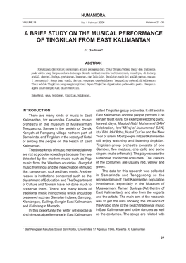 A Brief Study on the Musical Performance of Tingkilan from East Kalimantan