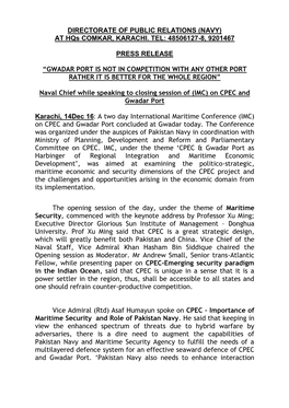 48506127-8, 9201467 Press Release “Gwadar Port Is Not