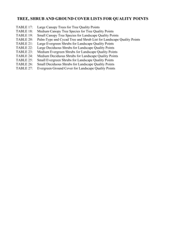 Tree, Shrub and Ground Cover Lists for Quality Points