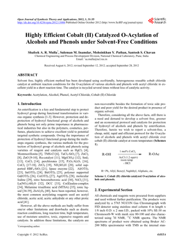 Catalyzed O-Acylation of Alcohols and Phenols Under Solvent-Free Conditions