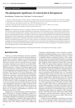 The Phylogenetic Significance of Vestured Pits in Boraginaceae