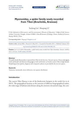 Arachnida, Araneae) 51 Doi: 10.3897/Zookeys.549.6046 RESEARCH ARTICLE Launched to Accelerate Biodiversity Research