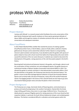 Proteas with Altitude Project Plan