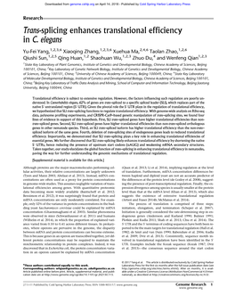 Trans-Splicing Enhances Translational Efficiency in C. Elegans