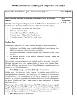 WWF Environmental and Social Safeguards Categorization Memorandum