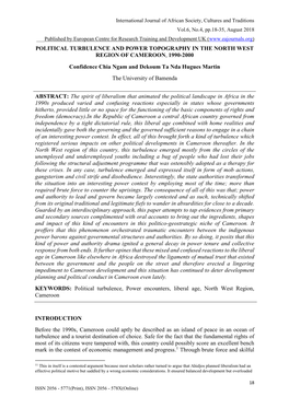 Political Turbulence and Power Topography in the North West Region of Cameroon, 1990-2000