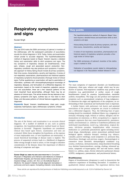 Respiratory Symptoms and Signs