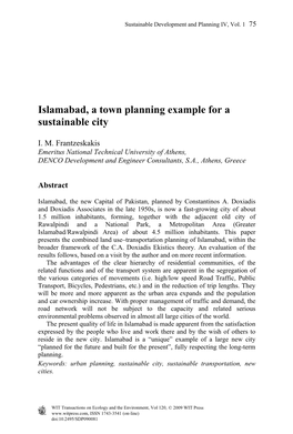 Islamabad, a Town Planning Example for a Sustainable City