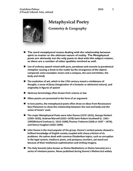 Metaphysical Poetry Geometry & Geography