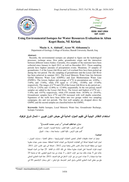 Using Environmental Isotopes for Water Resources Evaluation in Altun Kopri Basin, NE Kirkuk