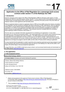 Alliance Rail Holdings Limited (WCML Application) Section 17 Track Access Application