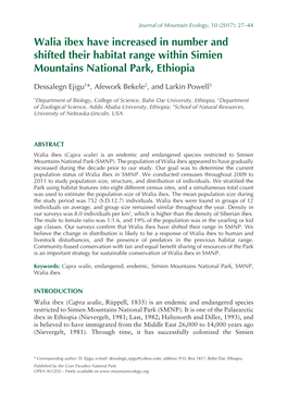 Walia Ibex Have Increased in Number and Shifted Their Habitat Range Within Simien Mountains National Park, Ethiopia