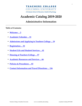 Academic Catalog 2019-2020 Administrative Information
