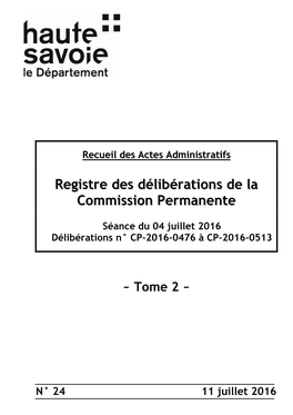 Registre Des Délibérations De La Commission Permanente Du 04