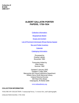 Albert Gallatin Porter Papers, 1759-1934